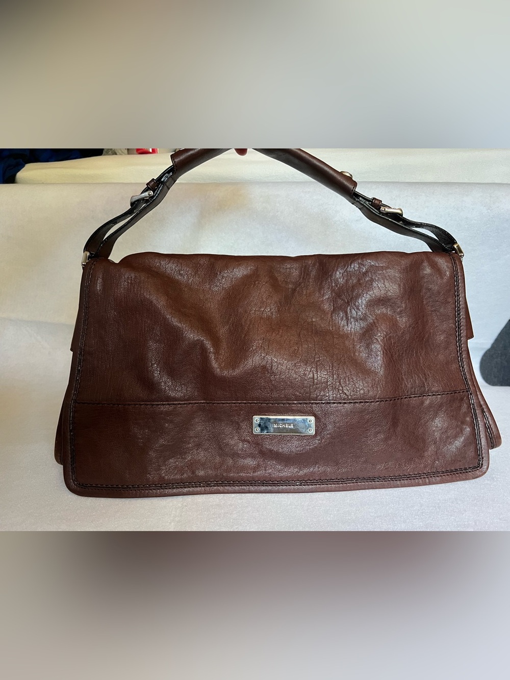 Michele Vintage Brown Leather Messenger Bag in Mint Condition